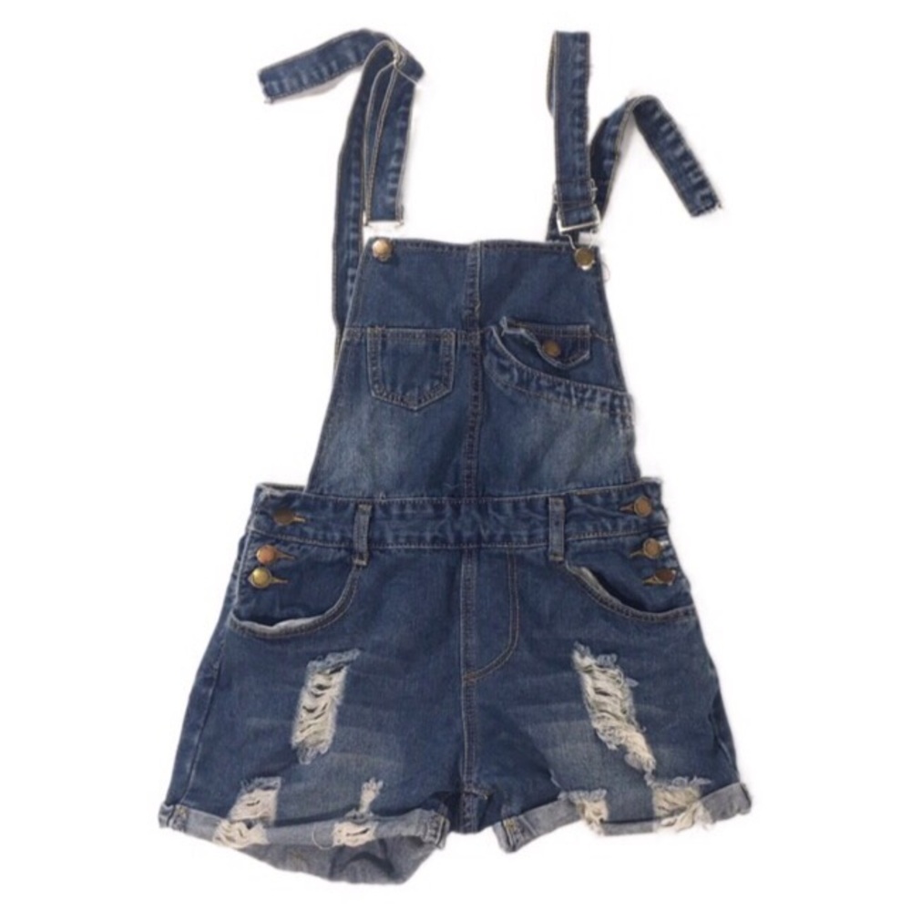 Distressed Jean Bib Shorts Size Medium